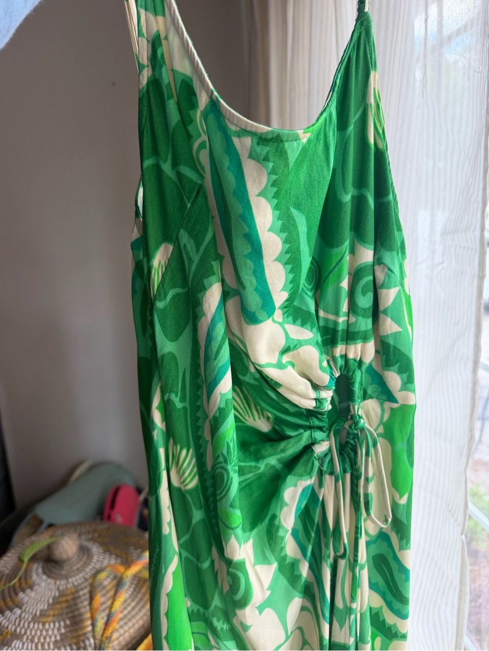 FARM Rio Green & Cream Floral Tie-Detail Midi Dress - Picture 6 of 6